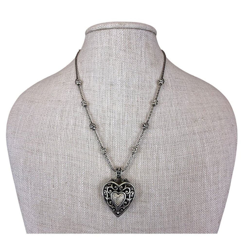 Elegant Silver Tone Heart Pendant Necklace With Decorative Beads Women